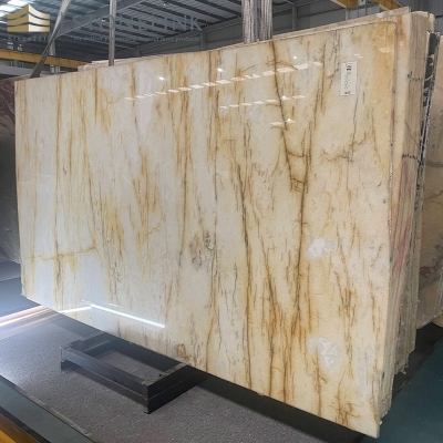 Yellow crystal quartzite slab