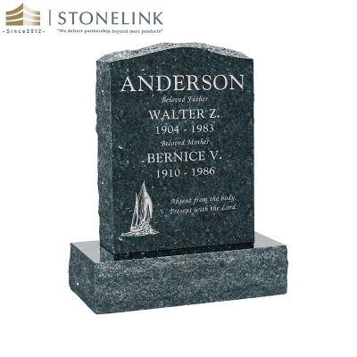 Upright multicolored granite gravestone