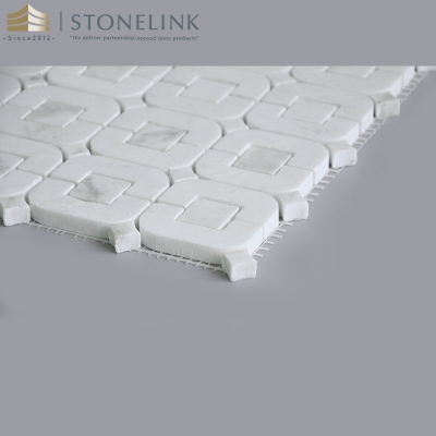 Bianco White rounded square link marble mosaic