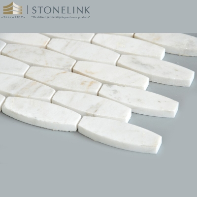 Bianco White elongated oval marble mosaic