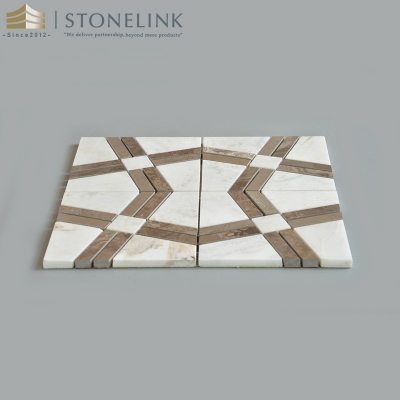 Bianco White two-tone geometric pattern marble mosaic