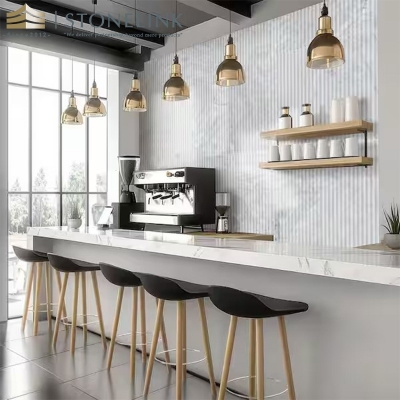 Carrara White honed fluted marble mosaic