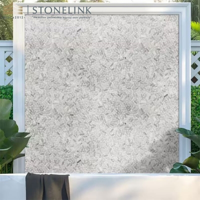 Carrara White pebble tumbled marble mosaic