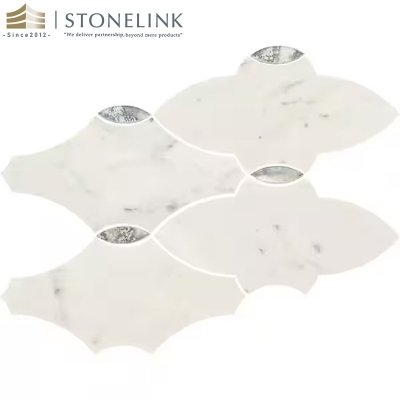 Carrara White court-style polished marble mosaic