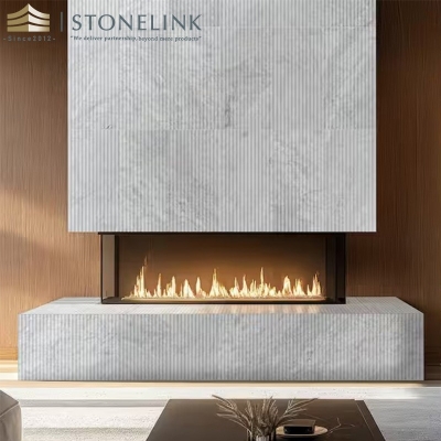 Carrara White honed fluted marble mosaic