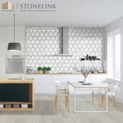 Carrara White triangular polished marble mosaic